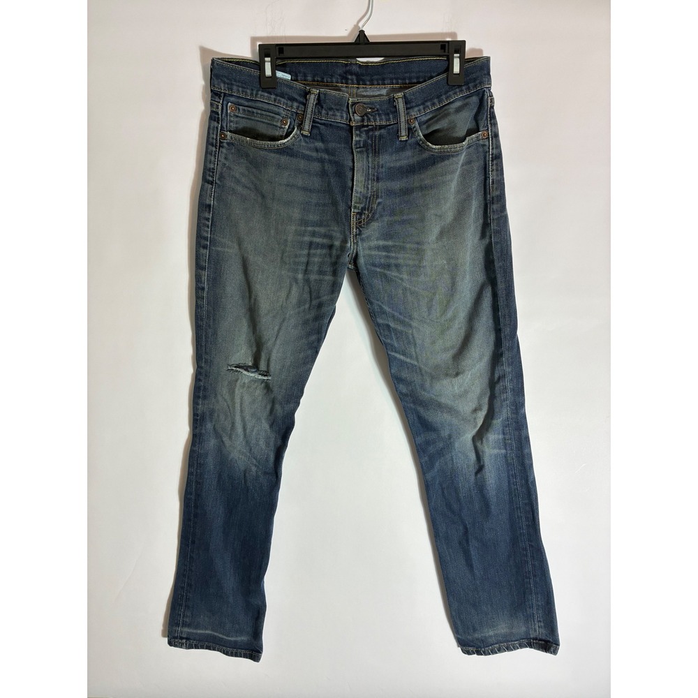 Levis 511 Slim Fit Jeans Mens 33x32 Blue Distressed Denim Pants 0436
